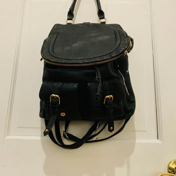 ALDO Black Faux Leather Backpack Book Bag - Picture 3 of 12